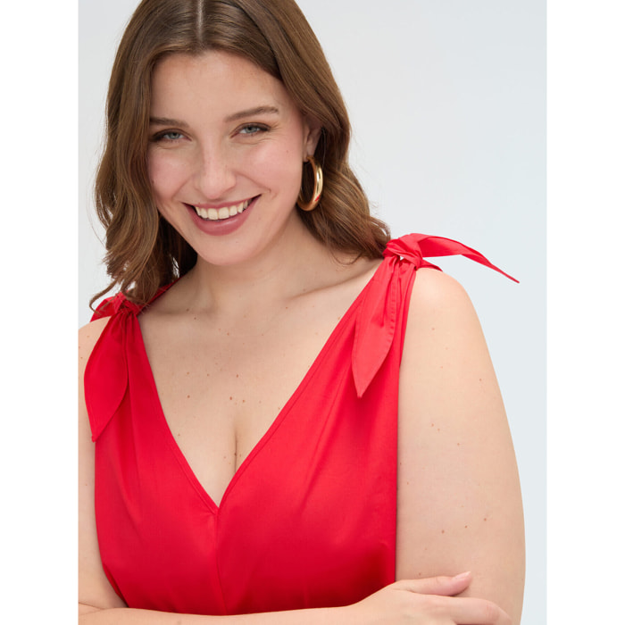 Fiorella Rubino - Top de algodón con lazos en los hombros - Rojo