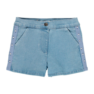 Short denim elástico con perlas de niña