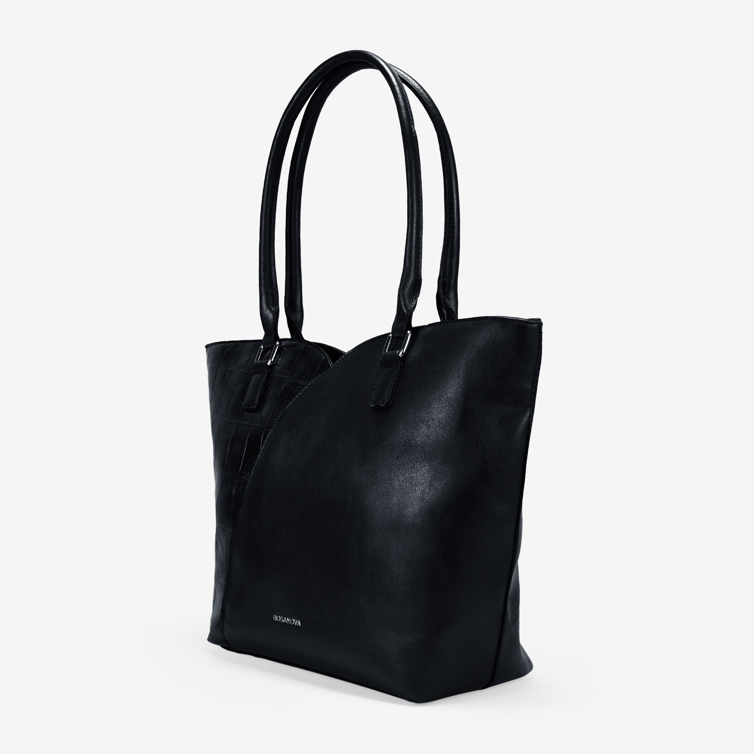 Bolso de hombro negro con efecto cocodrilo