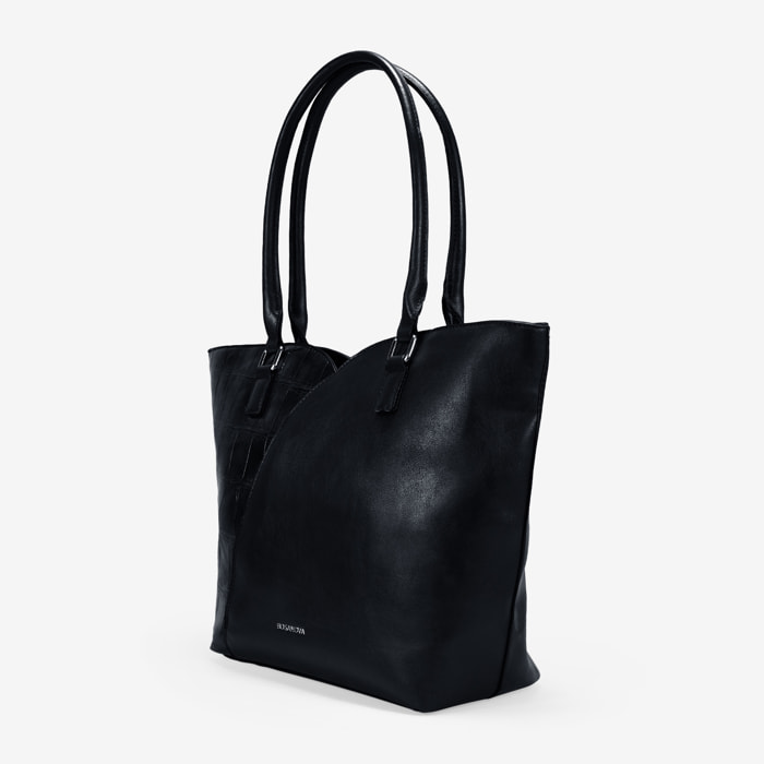 Bolso de hombro negro con efecto cocodrilo