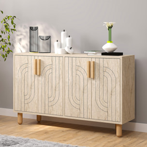 EMILE Buffet à 4 portes effet travertin nervuré 120x73cm