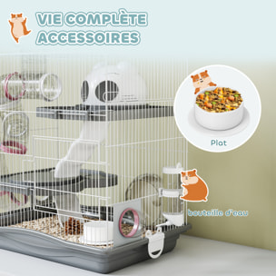 Cage rongeur hamster 3 niveaux cabane roue tunnel toboggan biberon mangeoire 45 x 30 x 45 cm blanc gris