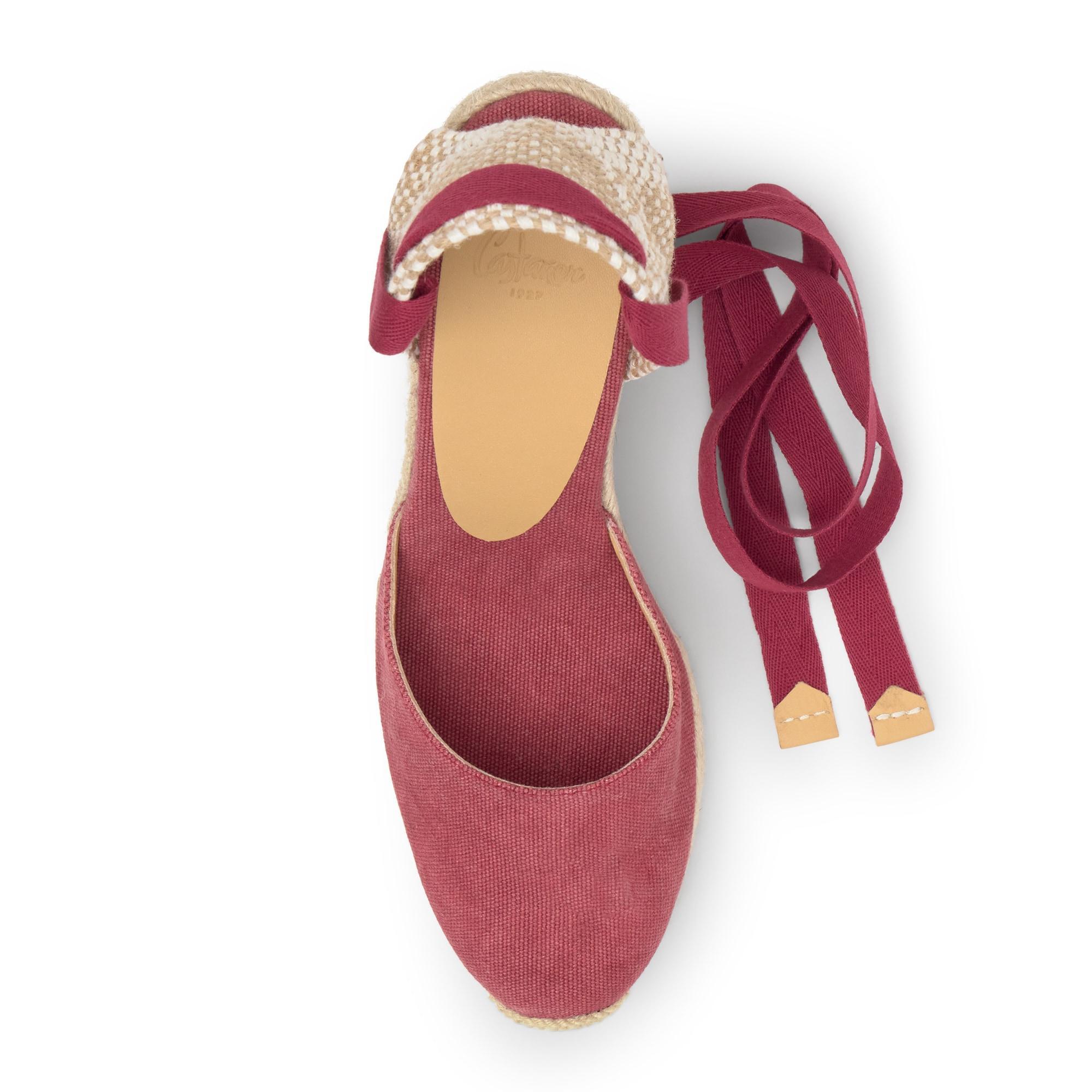 Alpargata de cuña 6 cm en lona de algodón con cintas al tobillo y talonera trenzada