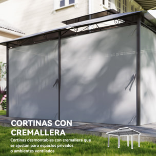 Cenador para Jardín 3x4 m, Pabellón de Jardín, Gazebo con Doble Techo, 6 Paredes Laterales, Estructura Metálica, Drenaje, Carpa para Exterior, Terraza, Patio, Gris Oscuro