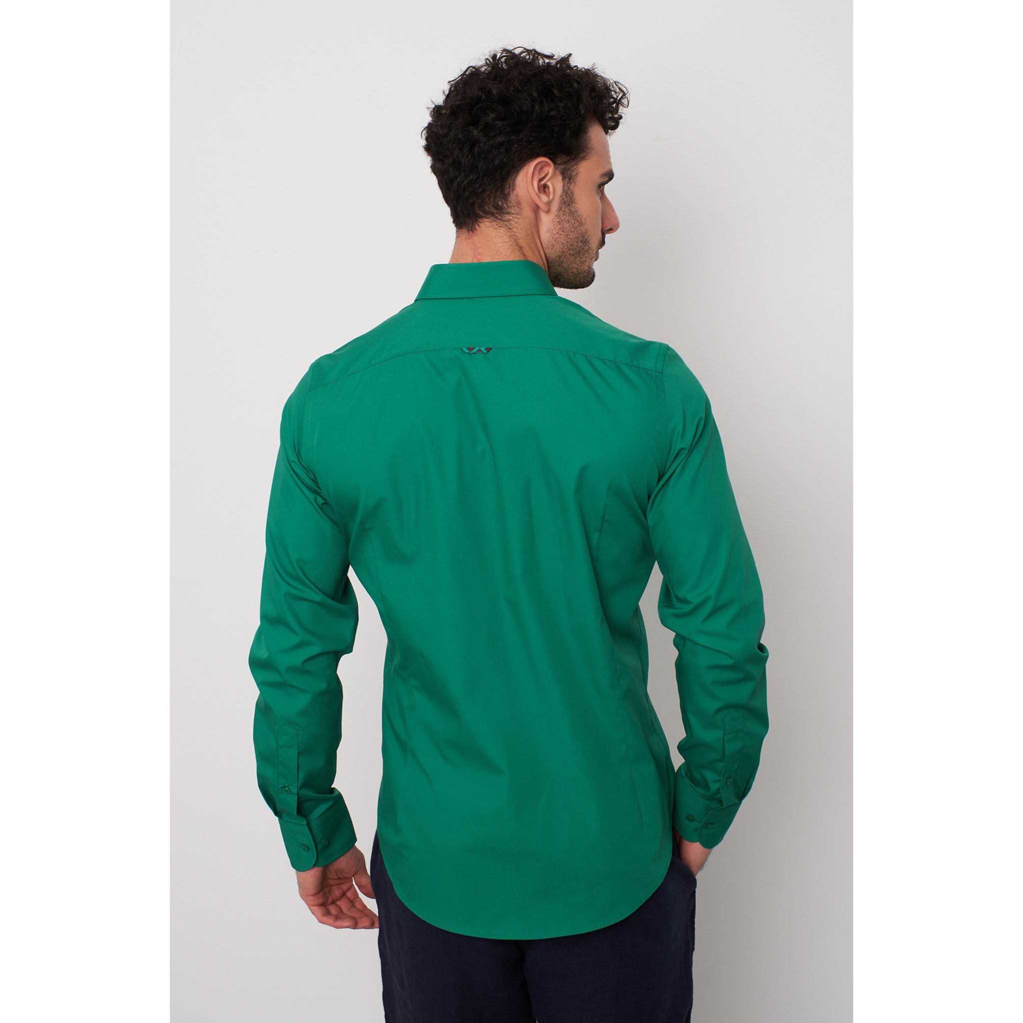 camicia uomo 1 bottone button down slim Popeline Stretch Unito Verde Foglia