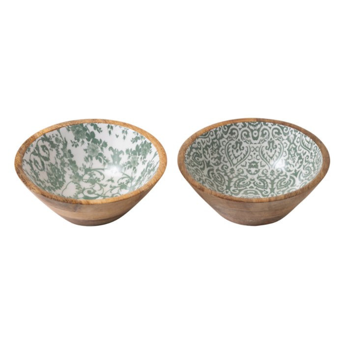 J-Line Bol - bois - vert/blanc - small - 2 pièces