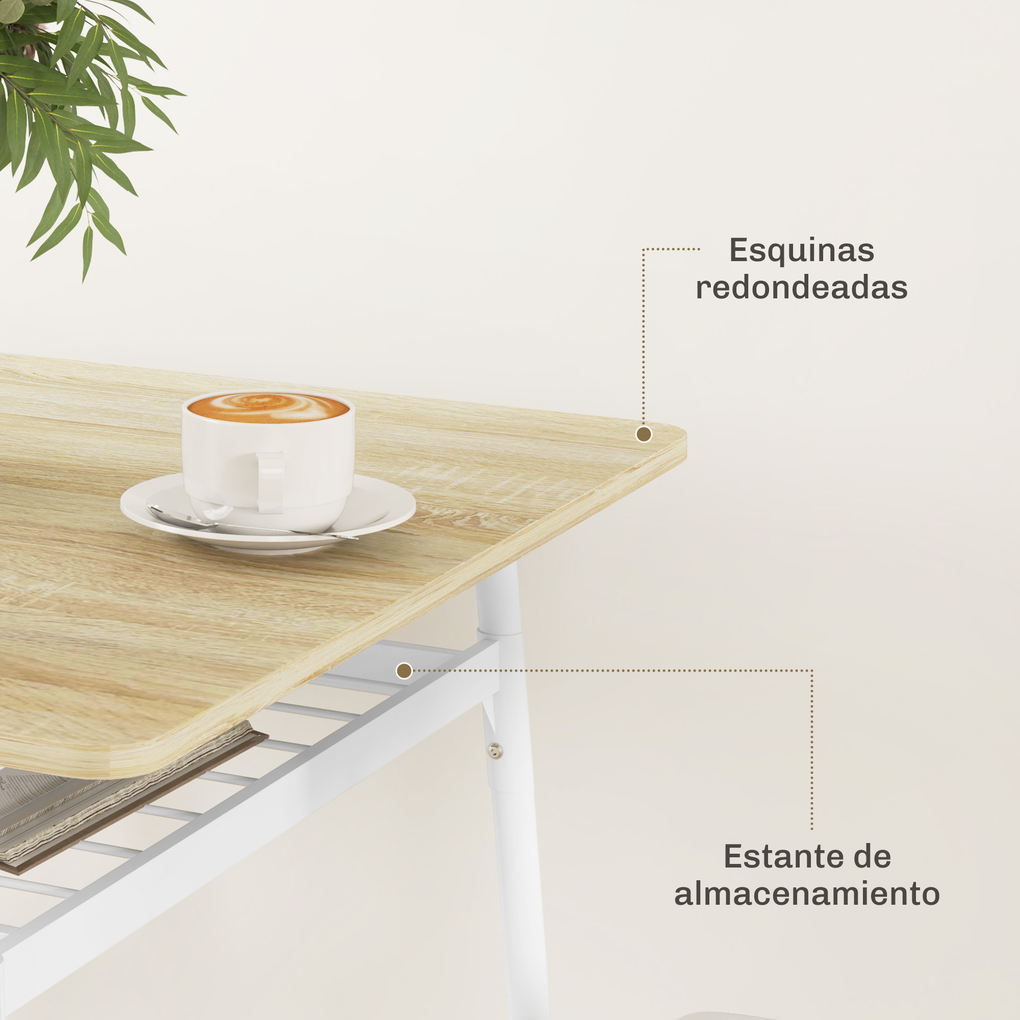 Conjunto de Mesa y Sillas de Comedor de 3 Piezas Mesa de Cocina con 2 Sillas sin Brazos Mesa Rectangular con Estante Abierto Estructura de Acero Blanco y Roble