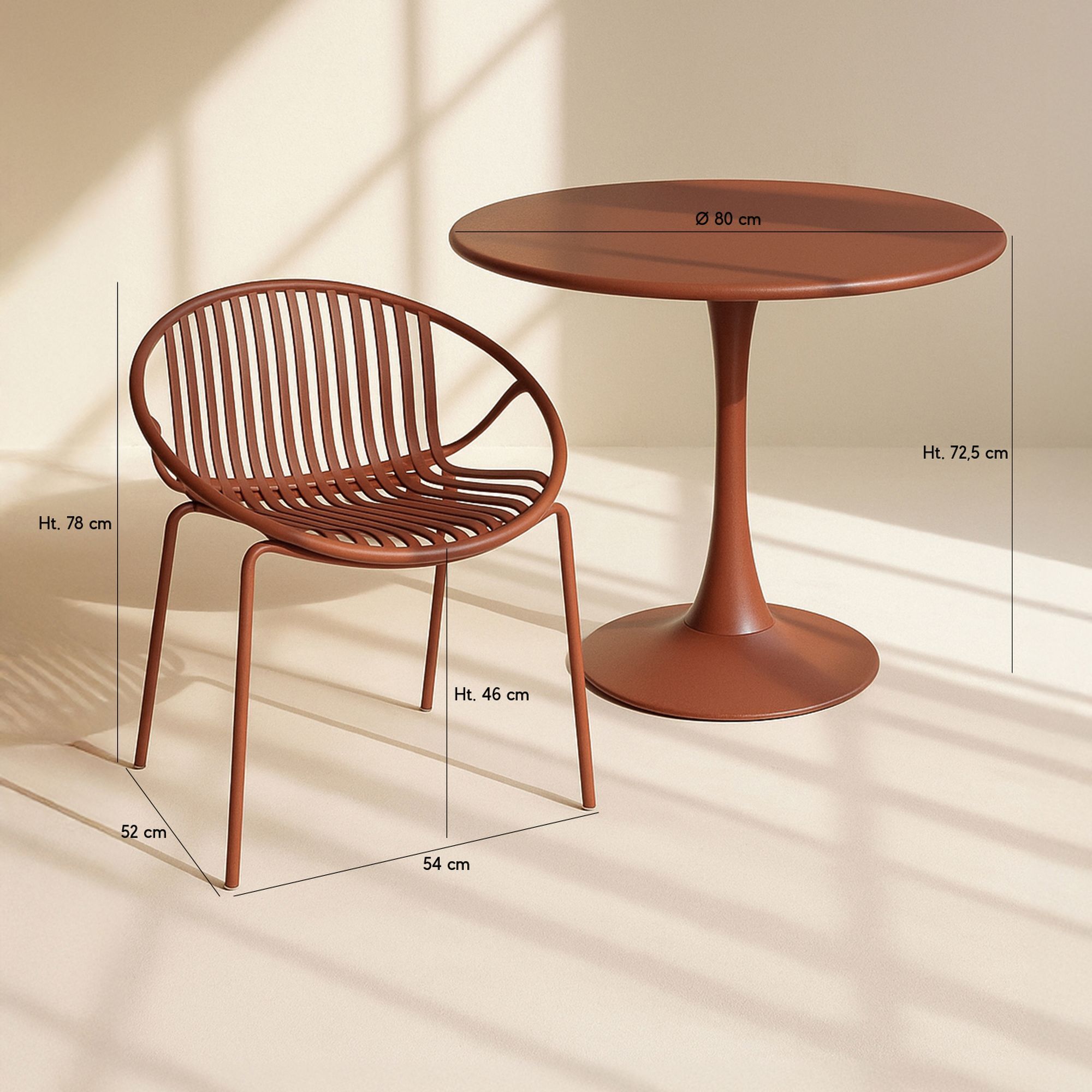 Ensemble de jardin table et 4 fauteuils en polypropylène brique CALYPSO