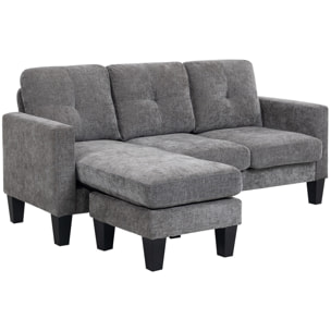 Sofá Chaise Longue Reversible, Sofá de 3 Plazas en Forma de L, Tapizado en Chenilla, Asiento y Respaldo Acolchados, Estructura de Acero, 186x130x84 cm, Gris Oscuro