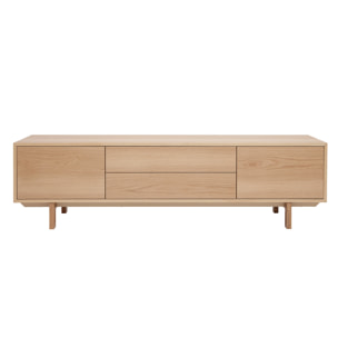 Meuble TV scandinave bois clair chêne 2 portes 2 tiroirs L180cm SID