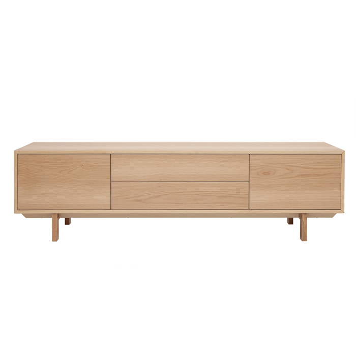 Meuble TV scandinave bois clair chêne 2 portes 2 tiroirs L180cm SID