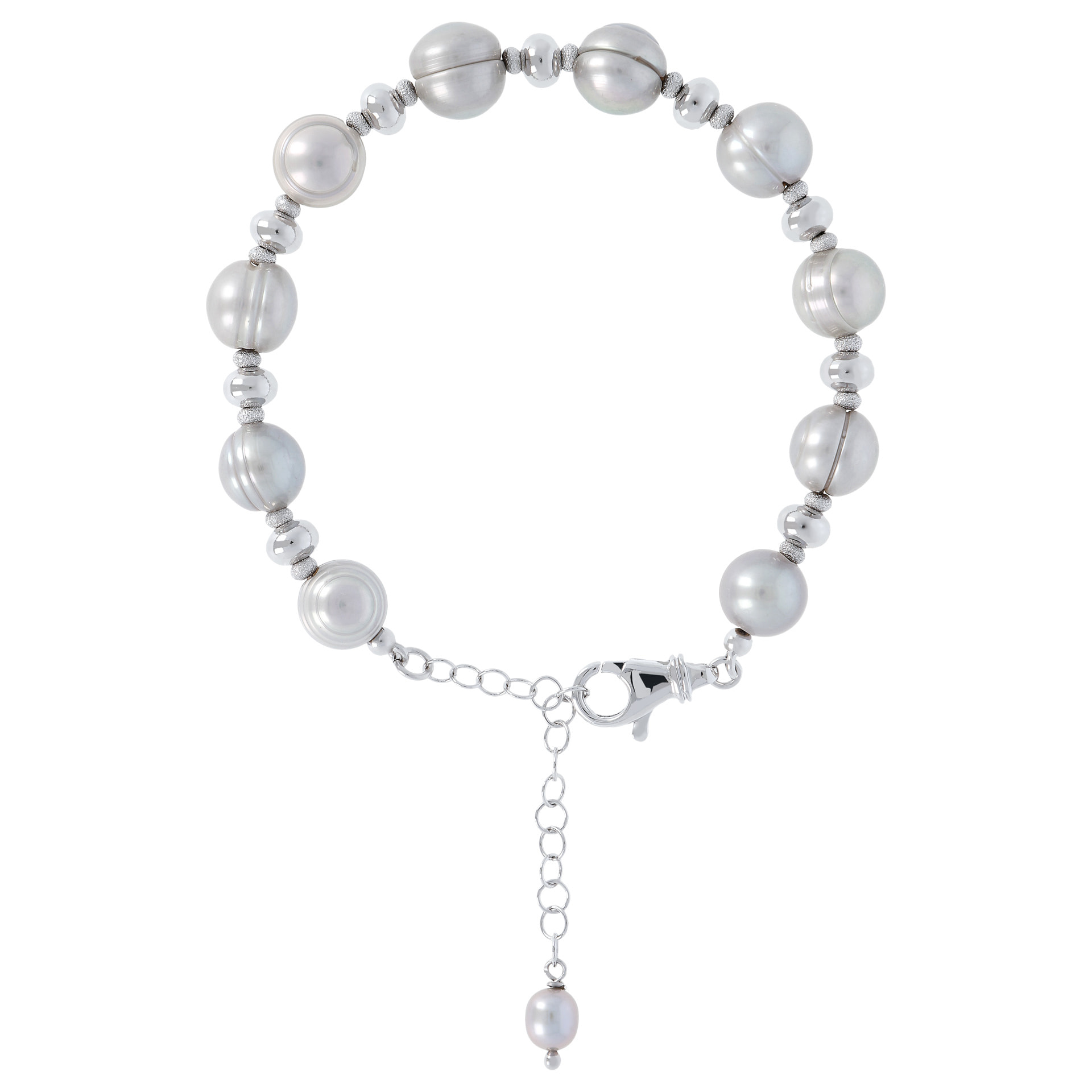 PERLAVIVA - Bracciale in Argento 925 con Rondelle e Perle d'Acqua Dolce Grigie Ø 10/10.5 mm