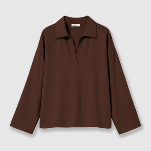 Blusa solapa lisa marrón