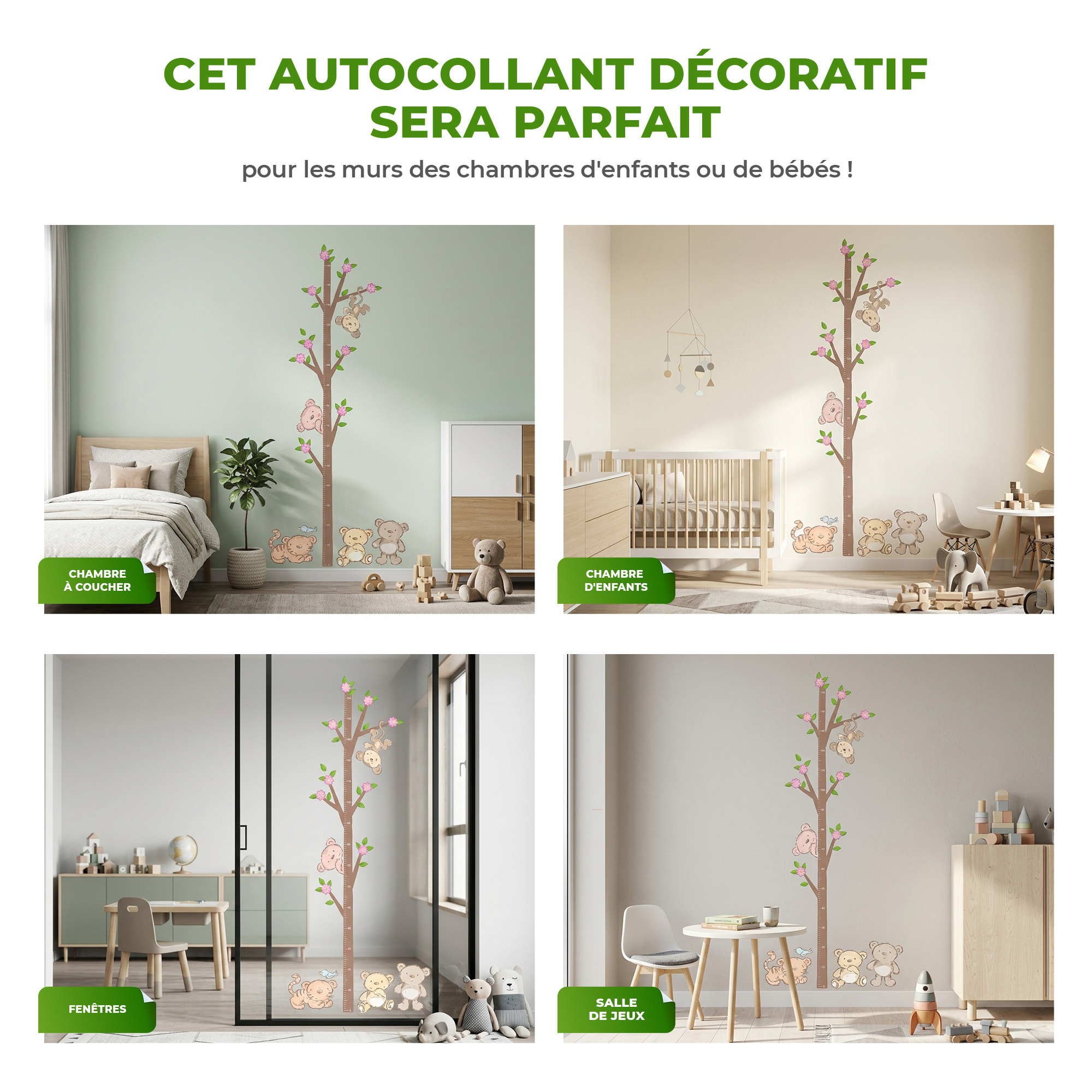 Stickers Muraux décoration adhésifs toise arbre fleuri