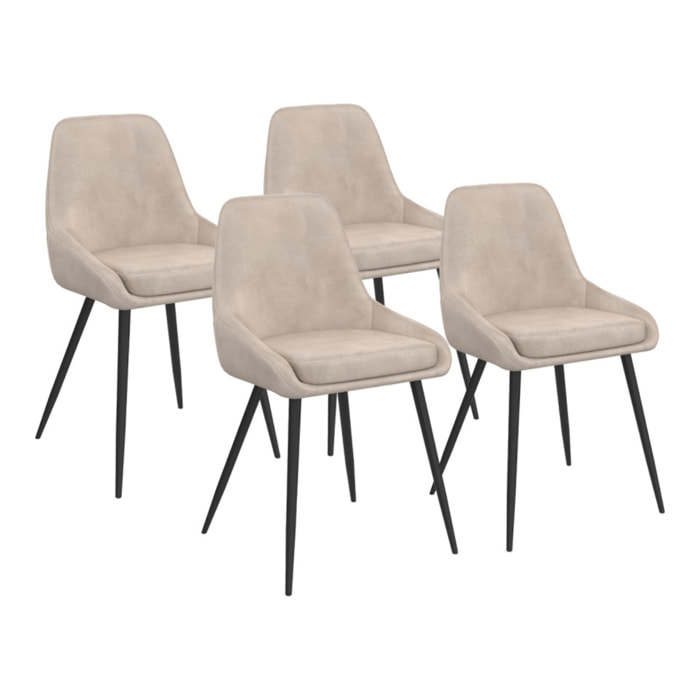 Chaises Olivia en velours taupe et pieds métal noirs - lot de 4