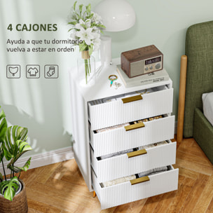 Cómoda con 4 Cajones Cómoda de Dormitorio Moderno con Frentes con Diseño Ondulado Anti-vuelco Cajonera para Salón Pasillo 60x40x90 cm Blanco