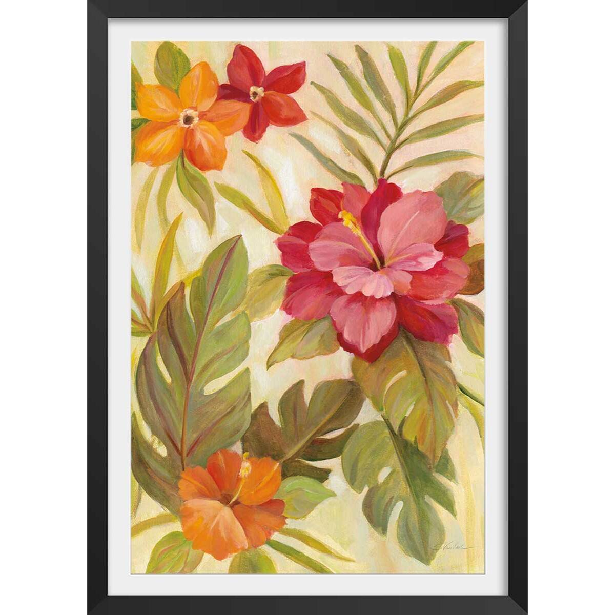 Poster Fleurs corail Affiche sous cadre noir