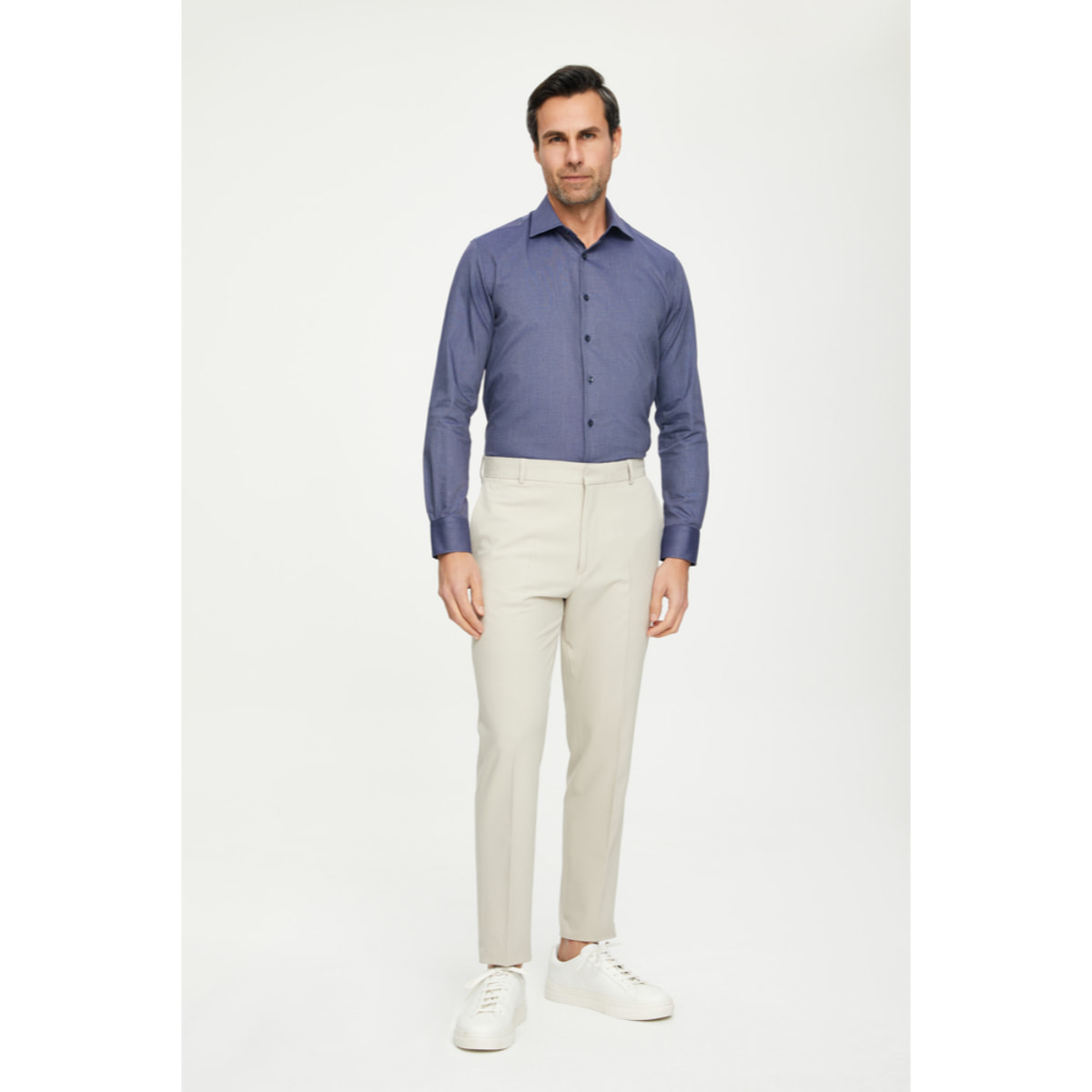 Camicia Uomo 1 Bottone Francese Slim Jacquard Fantasia Blu