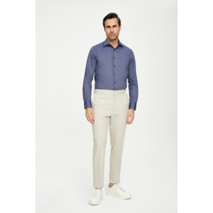 Camicia Uomo 1 Bottone Francese Slim Jacquard Fantasia Blu