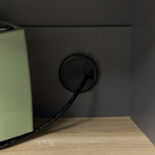 Buffet haut design industriel multi-rangement - porte avec étagère, tiroir, 3 niches - piètement métal noir MDF gris