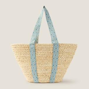 Capazo playa mimbre natural Lola color azul claro