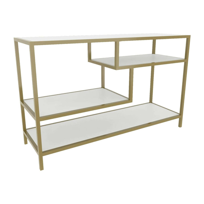 Mobile porta TV Ivette, Credenza da soggiorno, Armadio basso per TV, Base parete attrezzata, 120x39h75 cm, Oro e Bianco