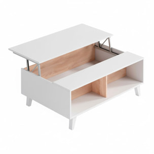 Tavolino Da Caffè Tavolo Basso Con Piano Sollevabile Da Salotto Soggiorno Moderno Con Ripiani Salvaspazio Design 100 x 68 x 38–50 Cm Bianco E Rovere