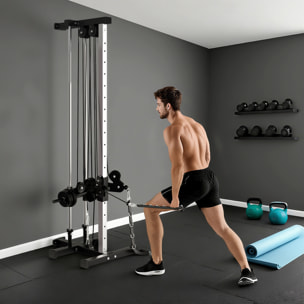 Máquina Polea Alta y Baja de Pared, de Doble Polea Ajustable en 15 Posiciones, Máquina de Musculación, Multifunción Lat Pulldown para Entrenamiento de Fitness en Gimnasio, Casa