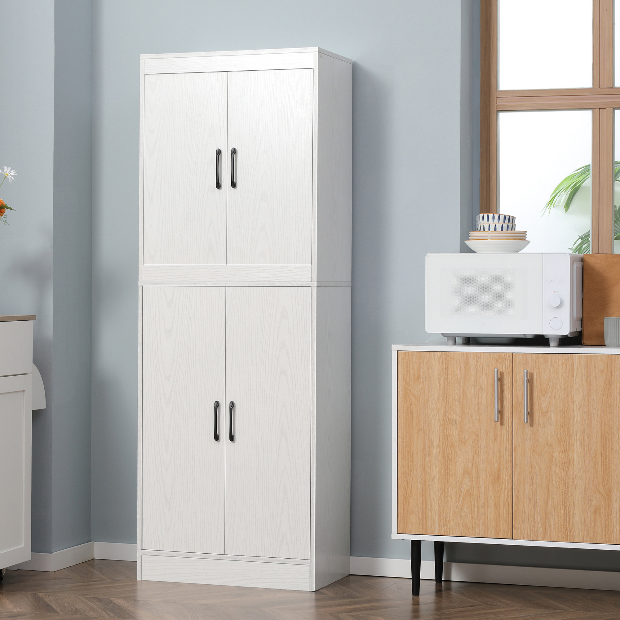 Aparador Alacena de Cocina con 4 Puertas 5 Estantes Abiertos 60x36x168 cm Blanco