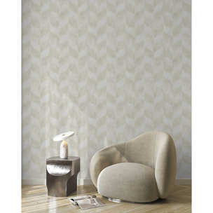 Papier peint géométrique feuilles beige lin