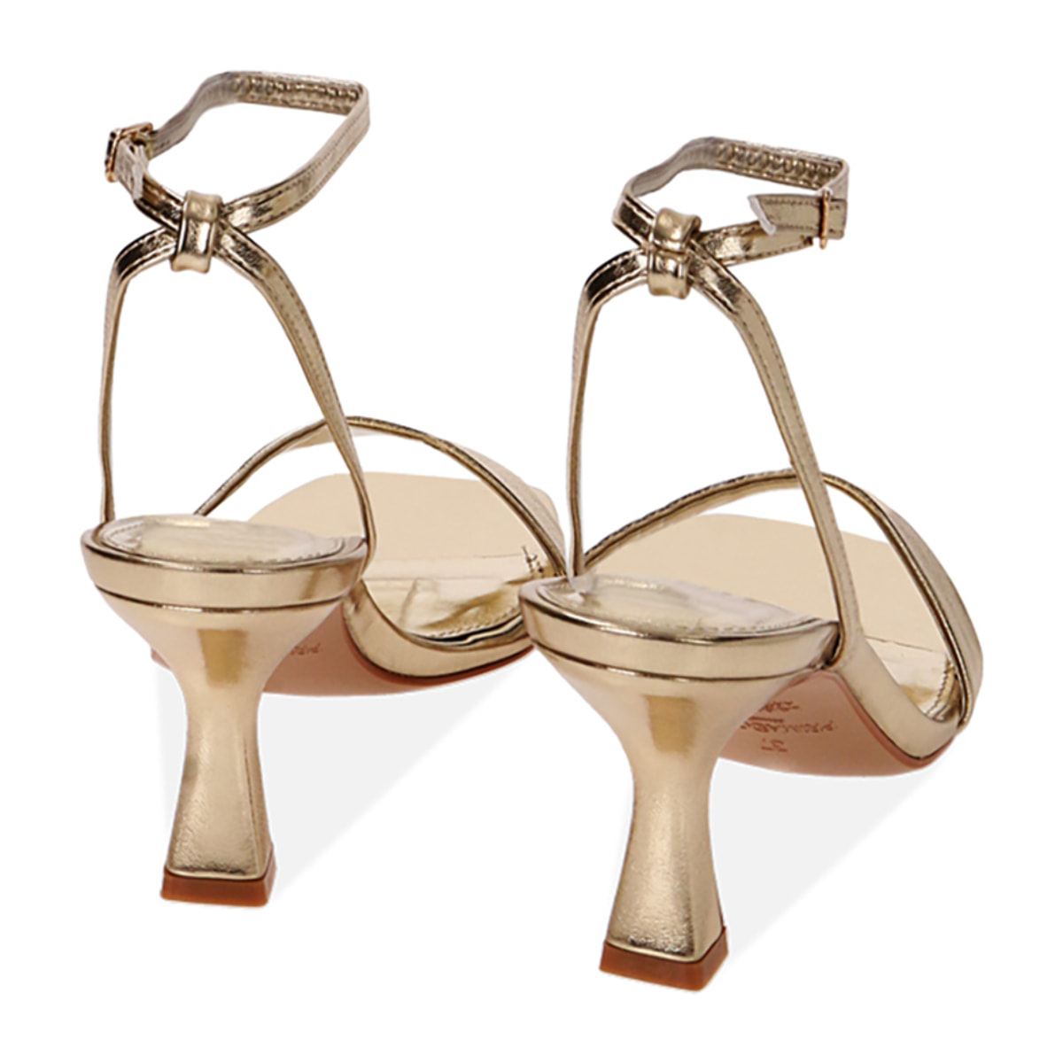 Sandalias laminadas doradas, tacón de 7,5 cm