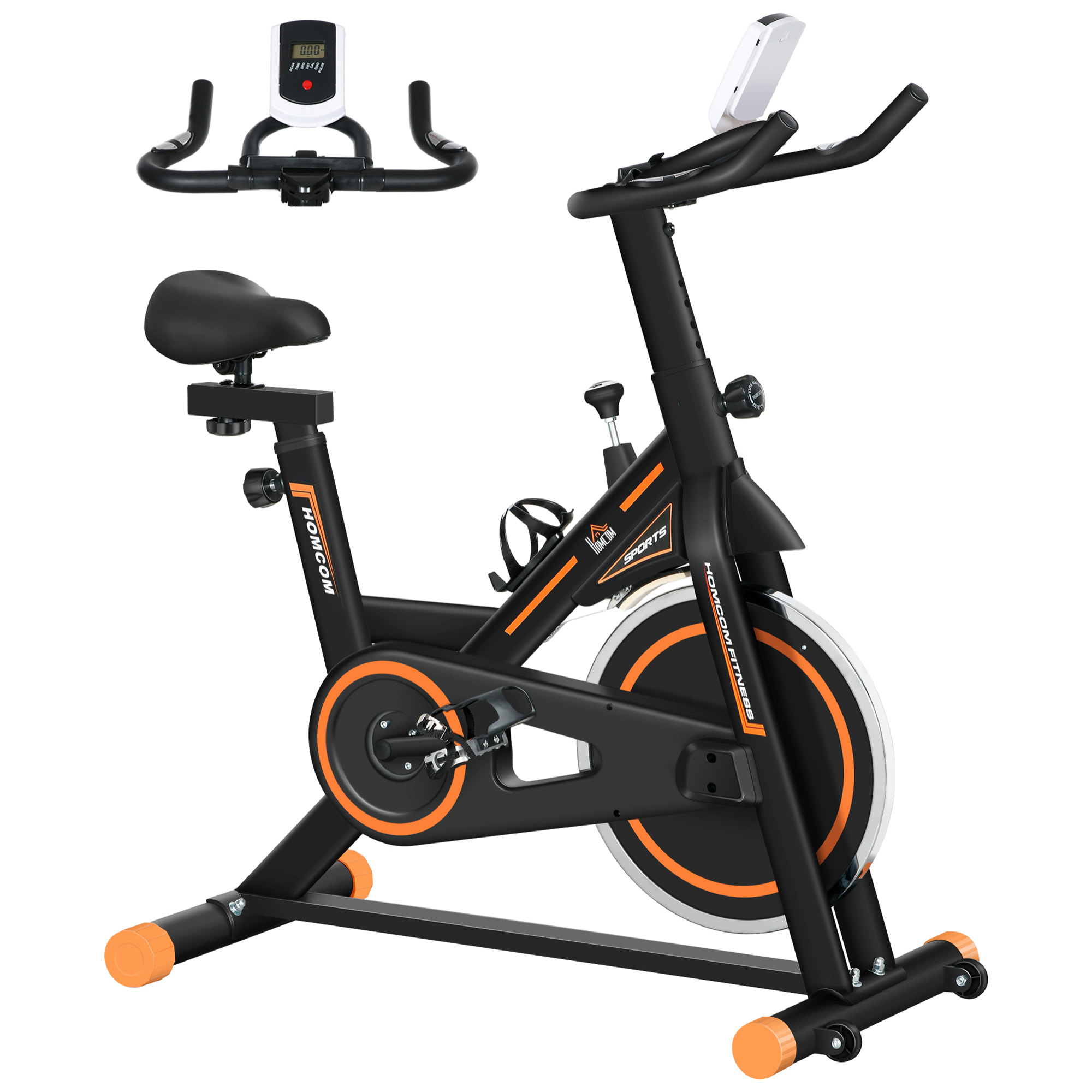 Bicicleta Estática Bici Estática con Volante de Inercia 8 kg Resistencia Ajustable Pantalla LCD Ejercicio Silencioso y Asiento Ajustable Carga 120 kg para Casa Gimnasio Negro y Naranja