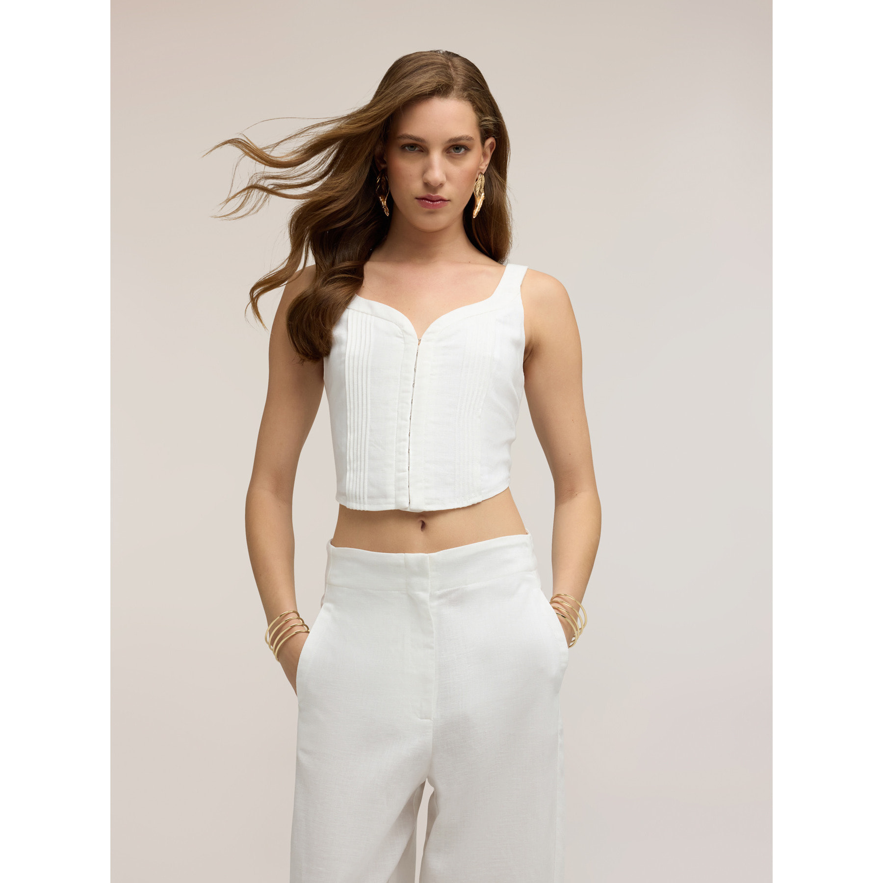 Motivi - Top bustier in misto lino lyocell - Bianco