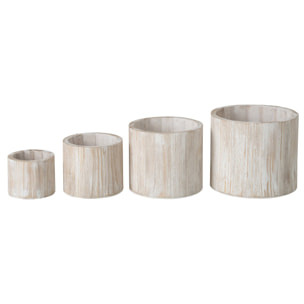 J-Line Set de 4 cache-pots - bois - blanc cassé