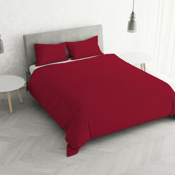 PARURE COPRIPIUMINO SATIN STRIPES, 100% Raso di Poliestere, Made in Italy, No Stiro - BORDEAUX