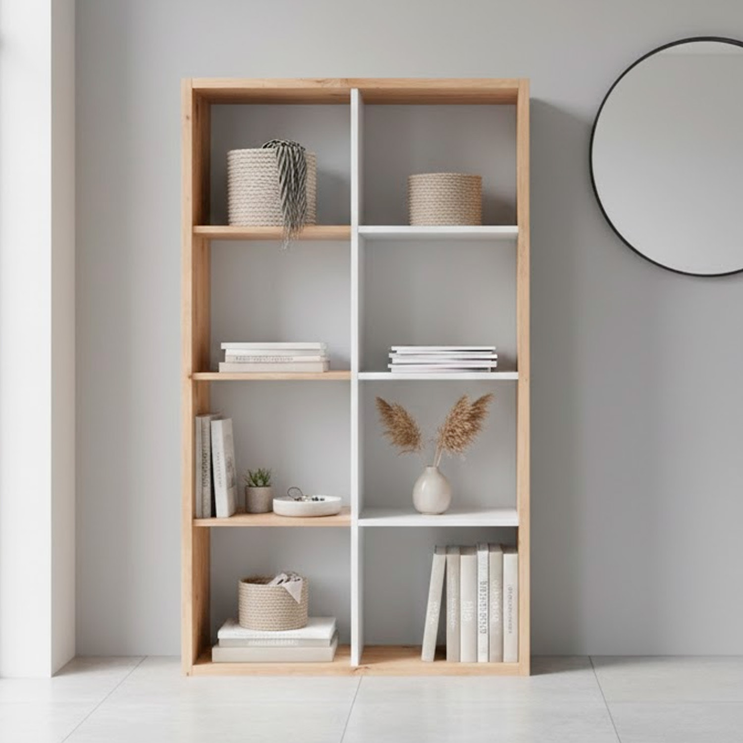 Libreria Cubi 8 Vani Modulare Mobile Moderno Per Libri Installabile In Verticale O Orizzontale Soggiorno Ufficio 71.5 x 137 x 33 Cm Rovere e Bianco