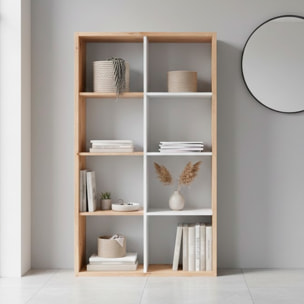 Libreria Cubi 8 Vani Modulare Mobile Moderno Per Libri Installabile In Verticale O Orizzontale Soggiorno Ufficio 71.5 x 137 x 33 Cm Rovere e Bianco