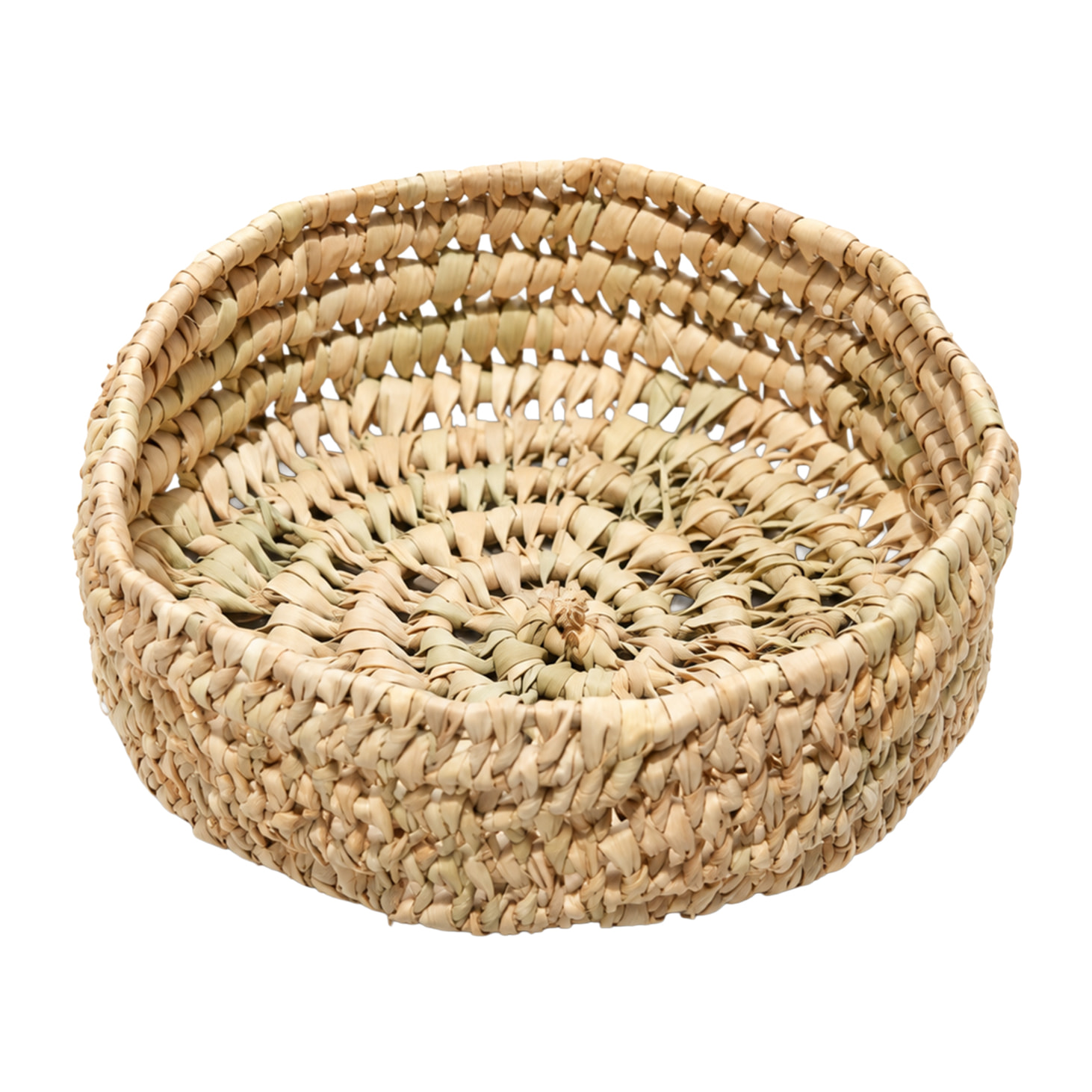 Panier rond ajouré en feuille de palmier tressé - Naturel
