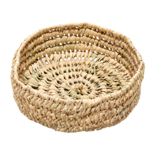 Panier rond ajouré en feuille de palmier tressé - Naturel