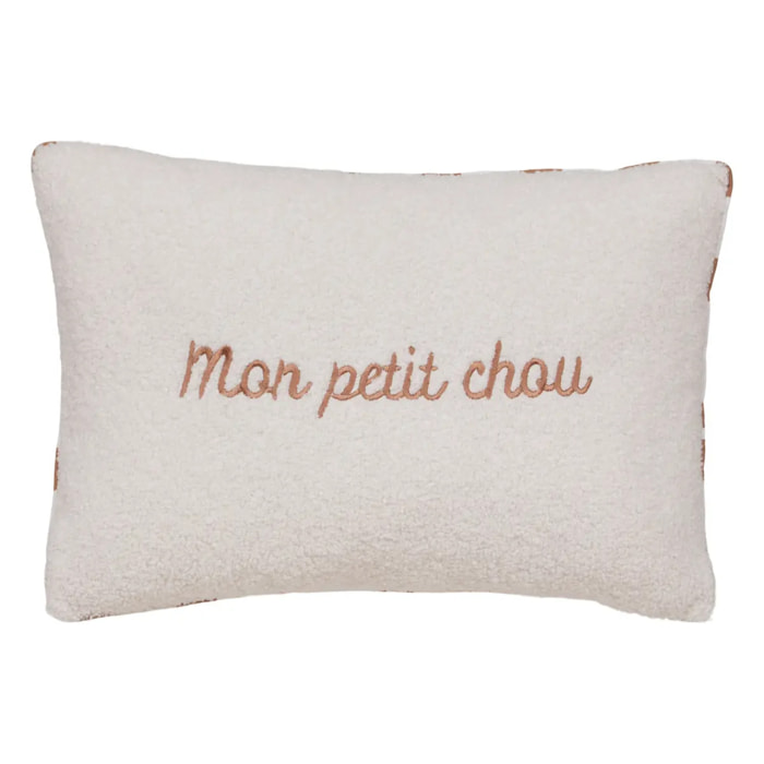 Coussin reversible bouclette/rayures Jaiko 38x58cm blanc et orange