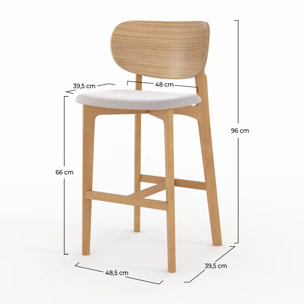 Lot de 2 chaises pour îlot central 66 cm en bois et tissu beige - Aria