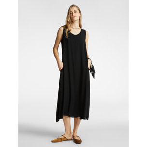 Elena Mirò - Vestido largo con bordes de canalé - Negro