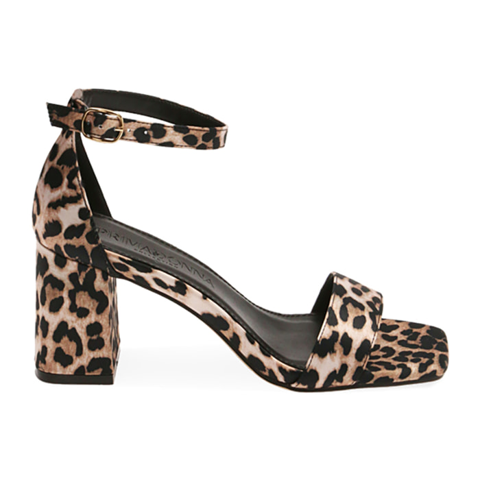 Sandalias raso leopardo, tacón 7 cm