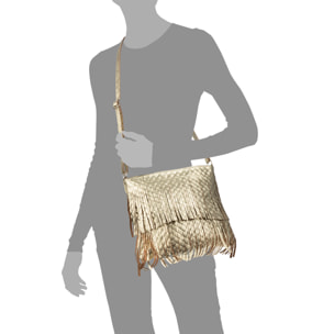 Avise bolso bandolera con flecos mujer. Piel auténtica Gamuza lacada brillante.