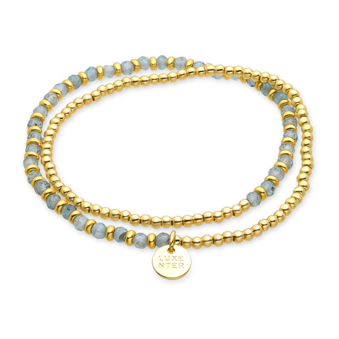 Pulsera de Cristal Azul acabada en oro amarillo de 18k