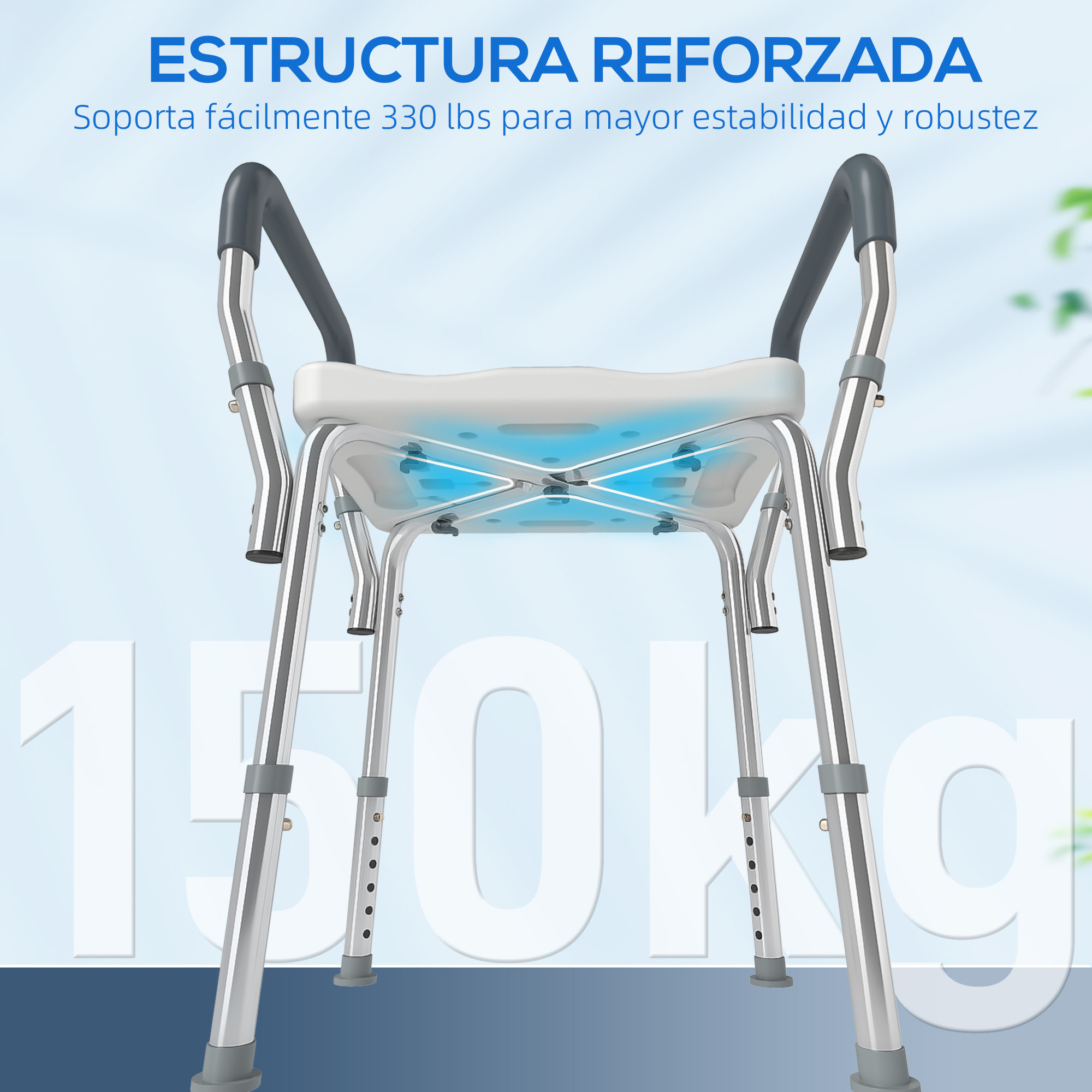 Taburete de Ducha Silla Ducha Personas Mayores con Altura Regulable Silla para Ducha de Aluminio Antideslizante Carga 150 kg para Ancianos y Discapacitados