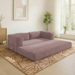 TRENDY - Canapé compressé 3 places modulable en velours côtelé rose