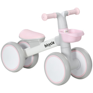 Bicicleta sin Pedales para Niños de 12-36 Meses Bicicleta de Equilibrio con Asiento Ajustable Cesta y 4 Ruedas Silenciosas Carga 20 kg 56x27x39 cm Rosa