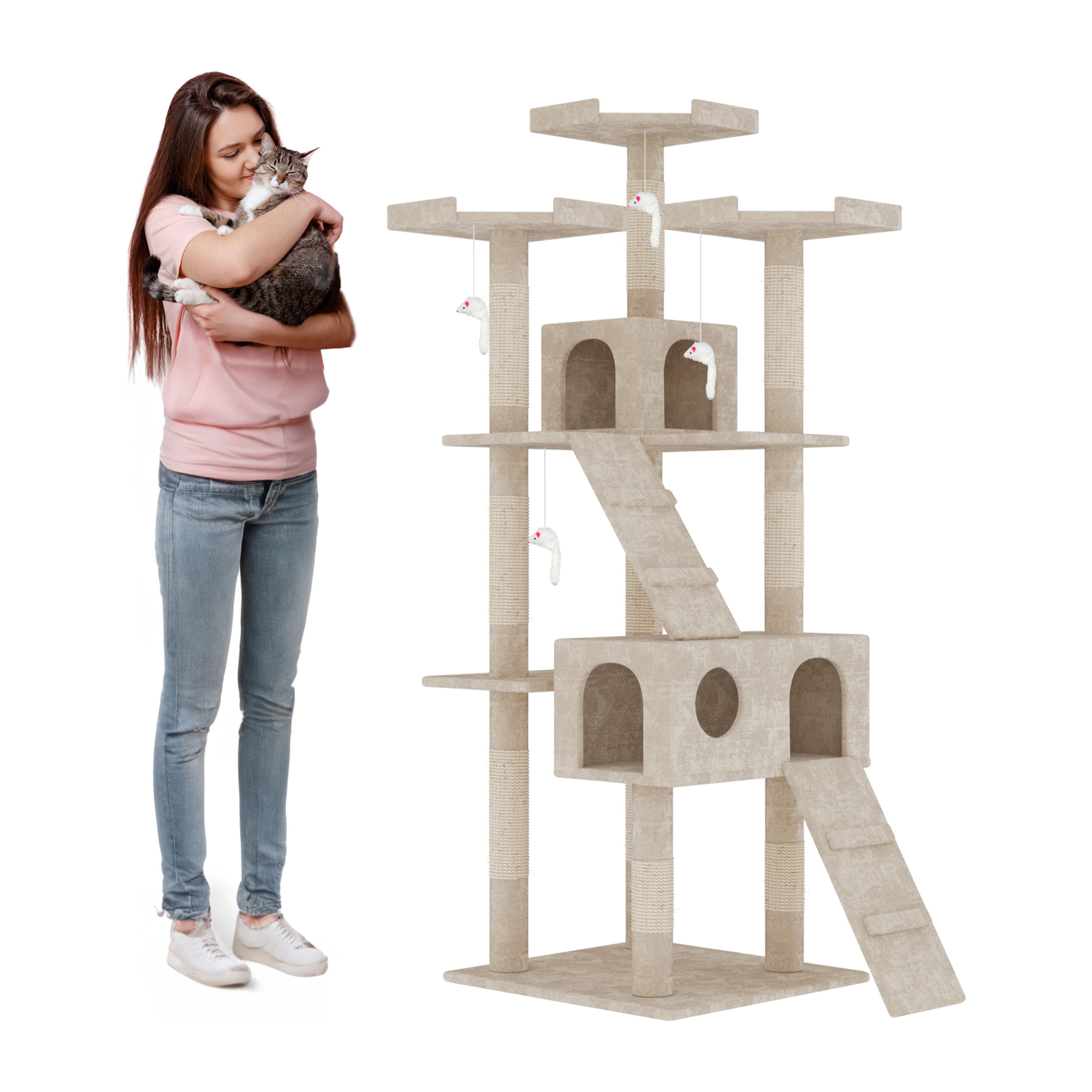 Albero per Gatto con Graffiatoio Cuccia Giocattolo Gatti Parco Giochi Tiragraffi in Sisal Naturale 170 x 49 x 49 cm