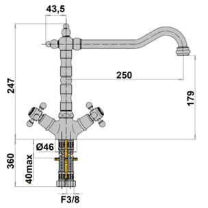 Mélangeur de cuisine bec rétro mobile PAINI Tiffany Vieux Cuivre